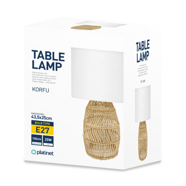 PTL1058- PLATINET TABLE RATTAN LAMP WHITE SHADE KORFU